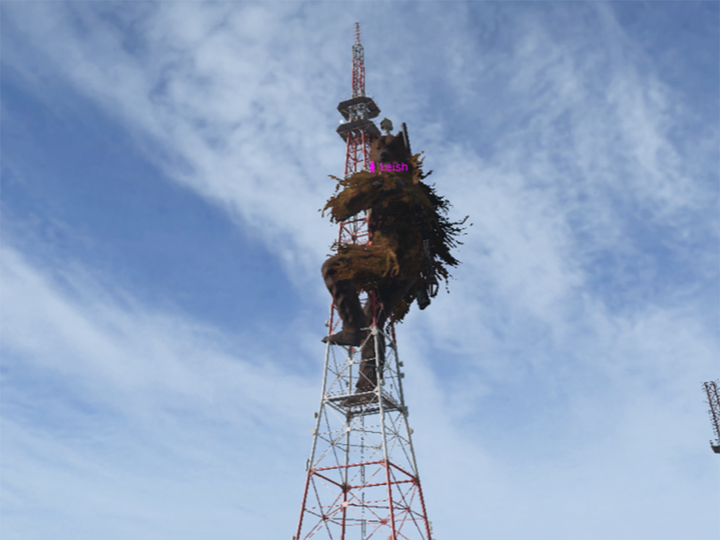Leish dressed as a bear on a radio tower in DayZ
